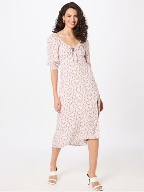 Hollister Floral Midi Dress Small Tie Front Slit V Neck